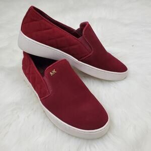 Michael Kors Size 6 Keaton Burgundy Quilted Suede Slip On Sneakers